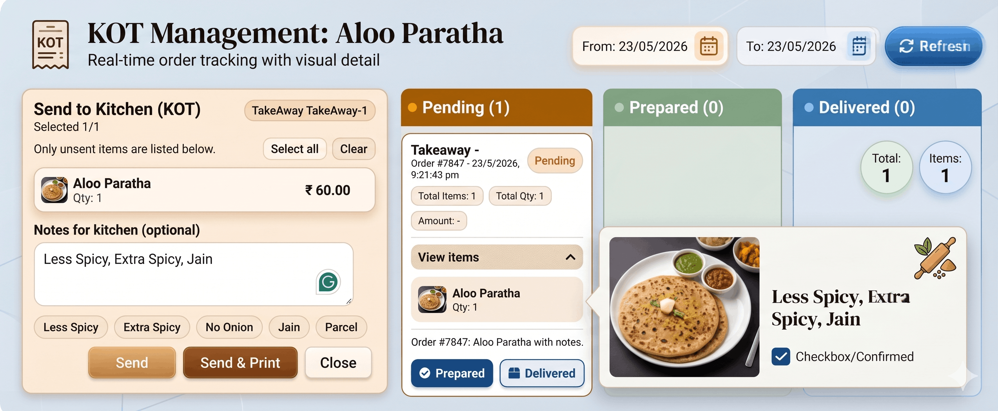 Bill Sarthi kitchen order management system screenshot