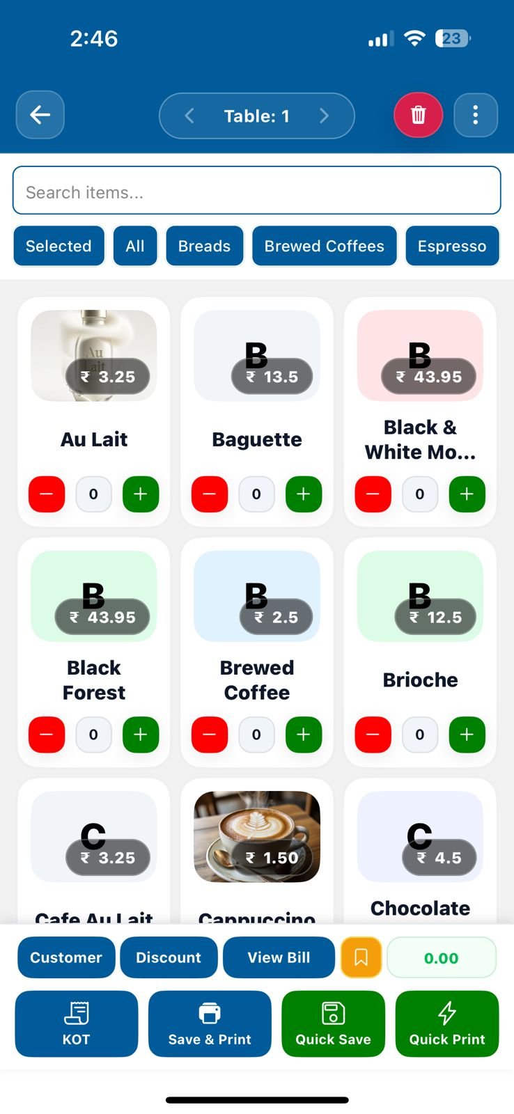 Bill Sarthi bakery app order page screen